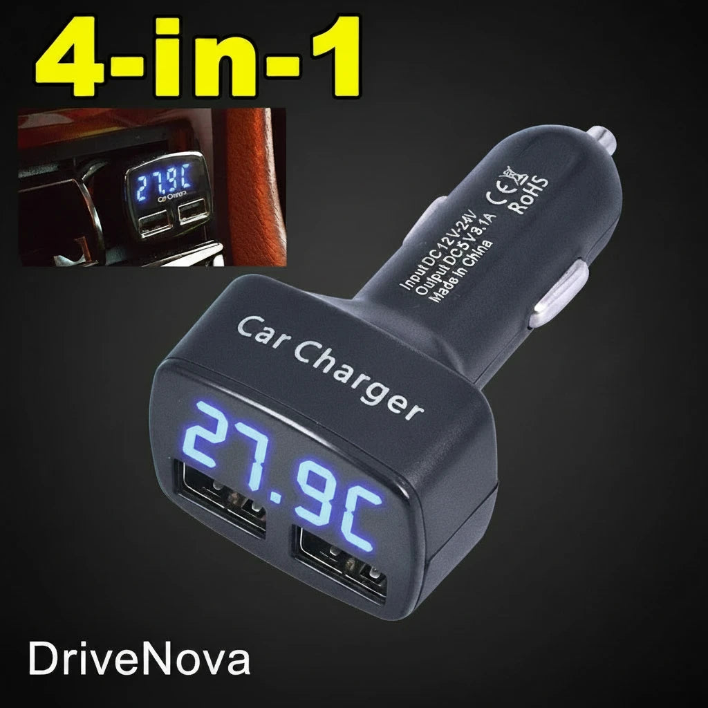 DriveNova Charge – 4-in-1 Auto-Schnellladegerät mit LCD-Anzeige