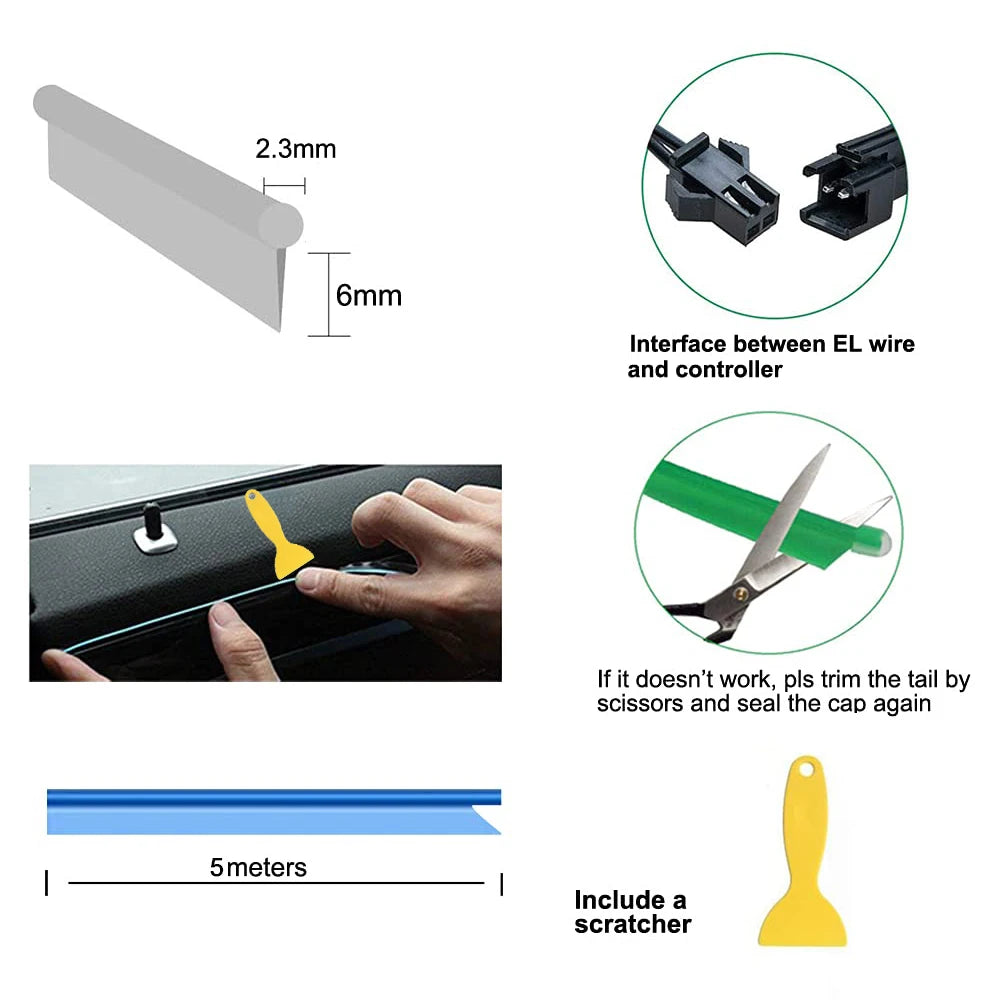DriveNova| 5M LED Ambientebeleuchtung fürs Auto – Flexible Neon-Lichtleiste mit USB